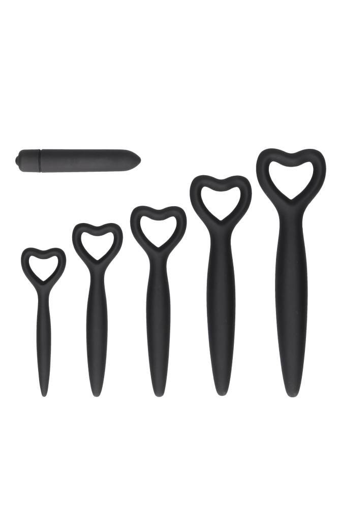 Ouch by Shots Toys - Silicone Heart Vaginal Dilator Set - Black - Stag Shop