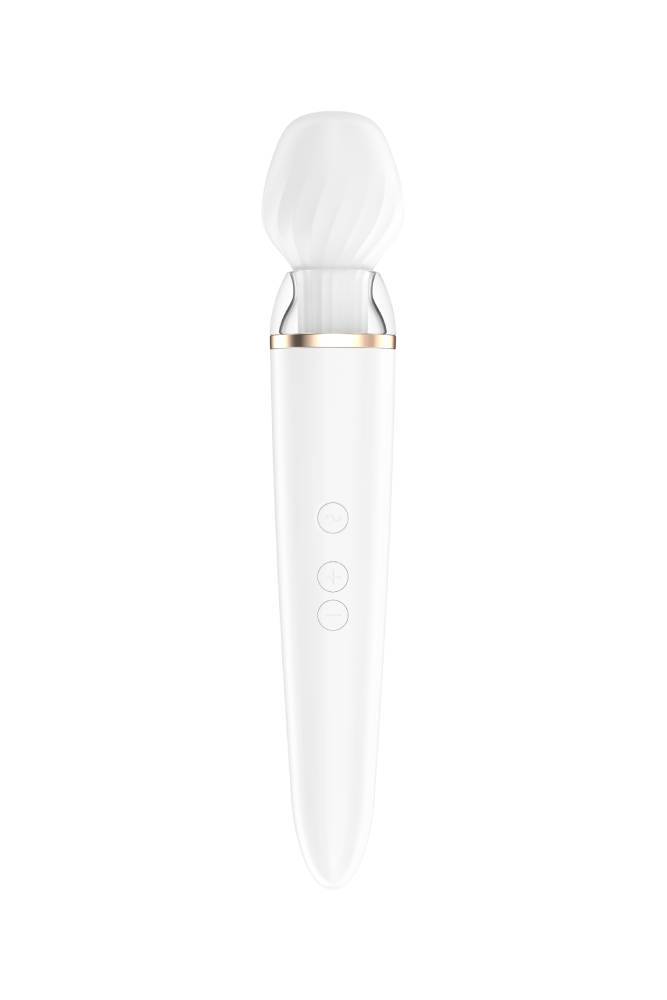 Satisfyer - Double Wand-er - Massage Wand & Attachments - White/Gold - Stag Shop