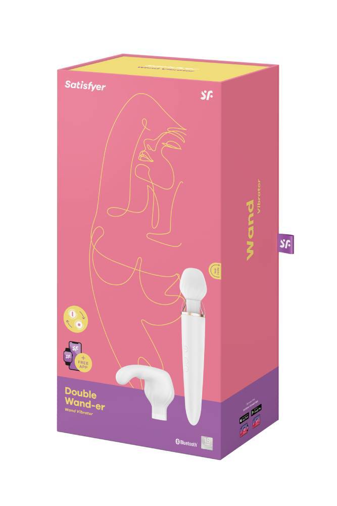 Satisfyer - Double Wand-er - Massage Wand & Attachments - White/Gold - Stag Shop
