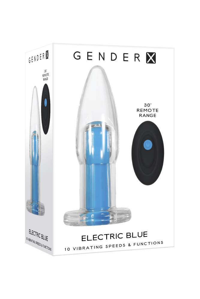 Evolved - Gender X - Electric Blue Vibrating Remote Controlled Butt Plug - Blue - Stag Shop