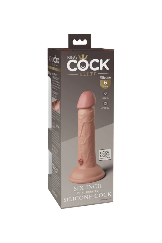 Pipedream - King Cock Elite - Dual Density 6" Silicone Dildo - Beige - Stag Shop