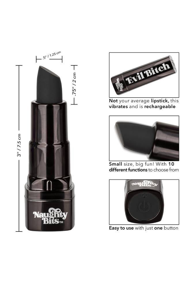 Cal Exotics - Naughty Bits - Evil Bitch Lipstick Vibrator - Black - Stag Shop
