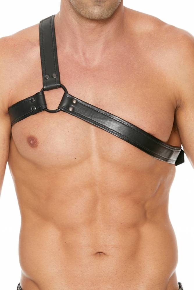 Ouch by Shots Toys - Premium Leather Gladiator Harness - Black - Stag Shop
