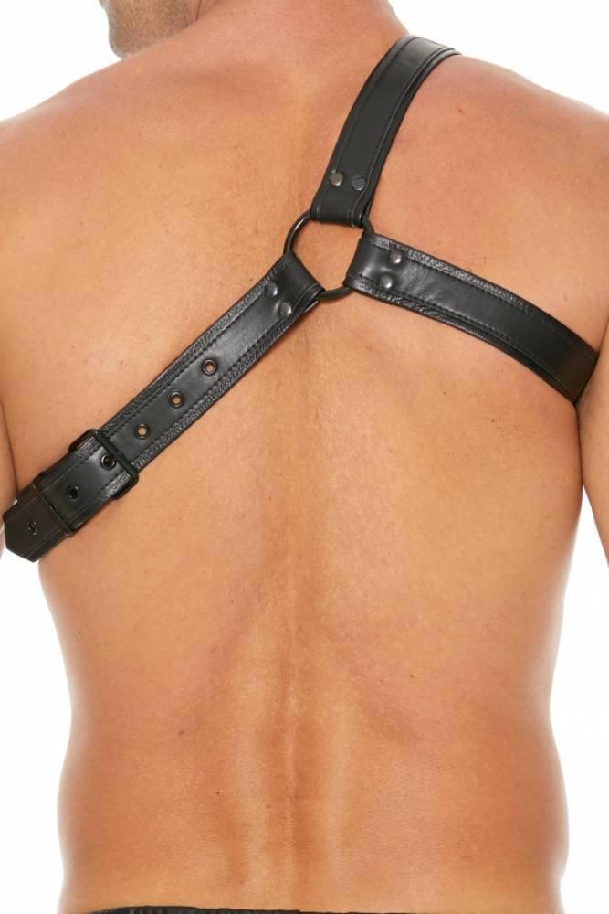 Ouch by Shots Toys - Premium Leather Gladiator Harness - Black - Stag Shop