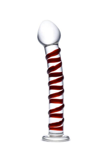Gläs - Mr. Swirly Textured Glass Dildo - Clear/Red - Stag Shop