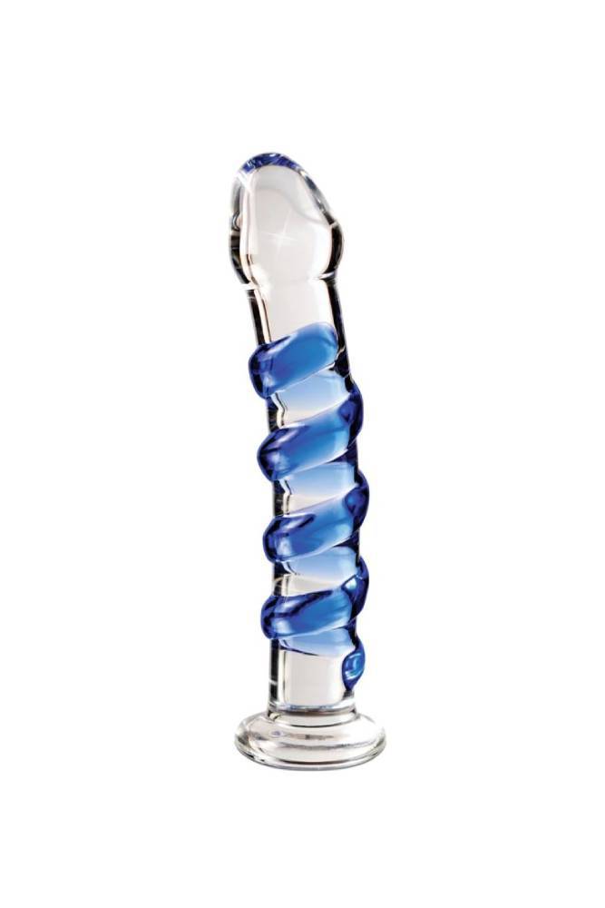 Pipedream - Icicles - No. 5 - Textured Curved Glass Dildo - Clear/Blue - Stag Shop