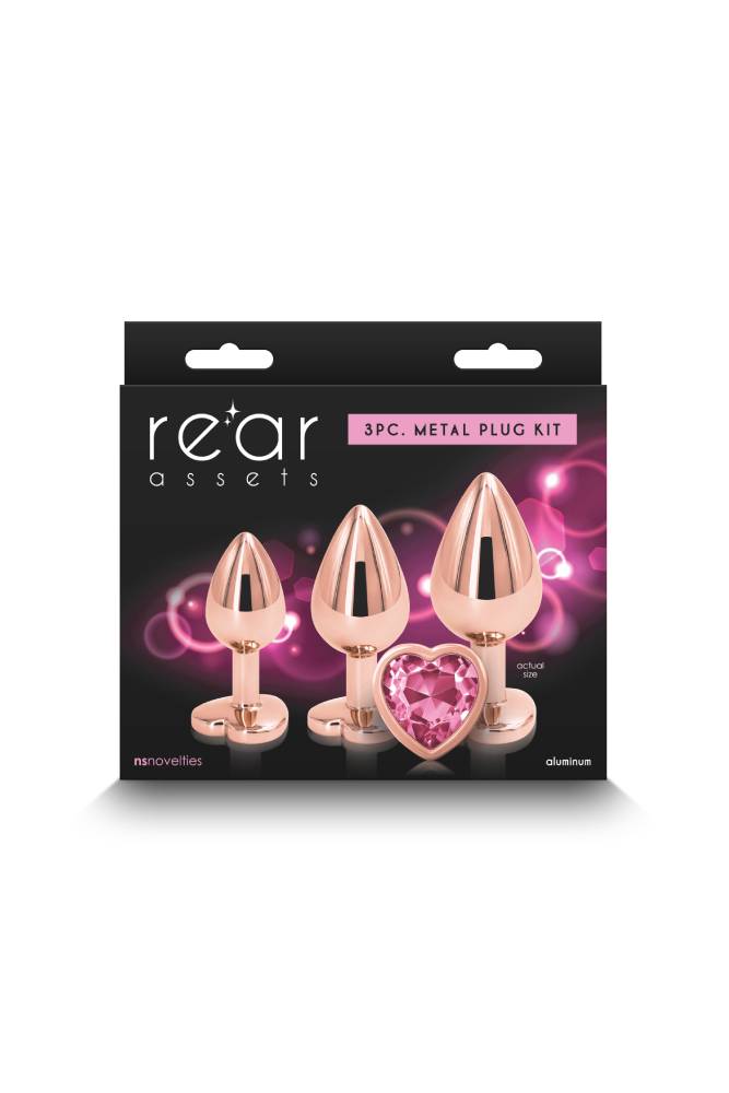 Ns Novelties - Rear Assets - 3 Pc Heart Aluminum Anal Training Kit - Rose Gold - Stag Shop