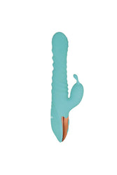 Adam & Eve - Heat Me Up Warming Rabbit Thrusting Vibrator - Teal - Stag Shop