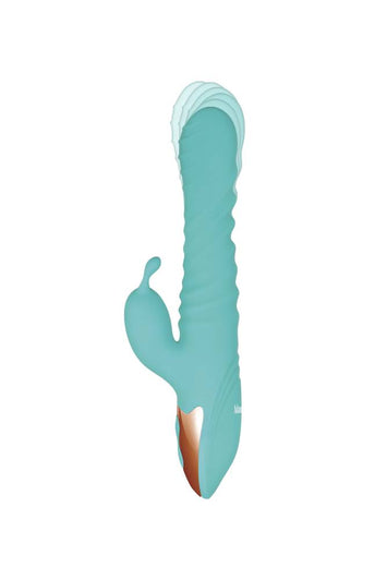 Adam & Eve - Heat Me Up Warming Rabbit Thrusting Vibrator - Teal - Stag Shop