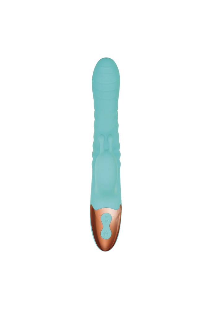 Adam & Eve - Heat Me Up Warming Rabbit Thrusting Vibrator - Teal - Stag Shop