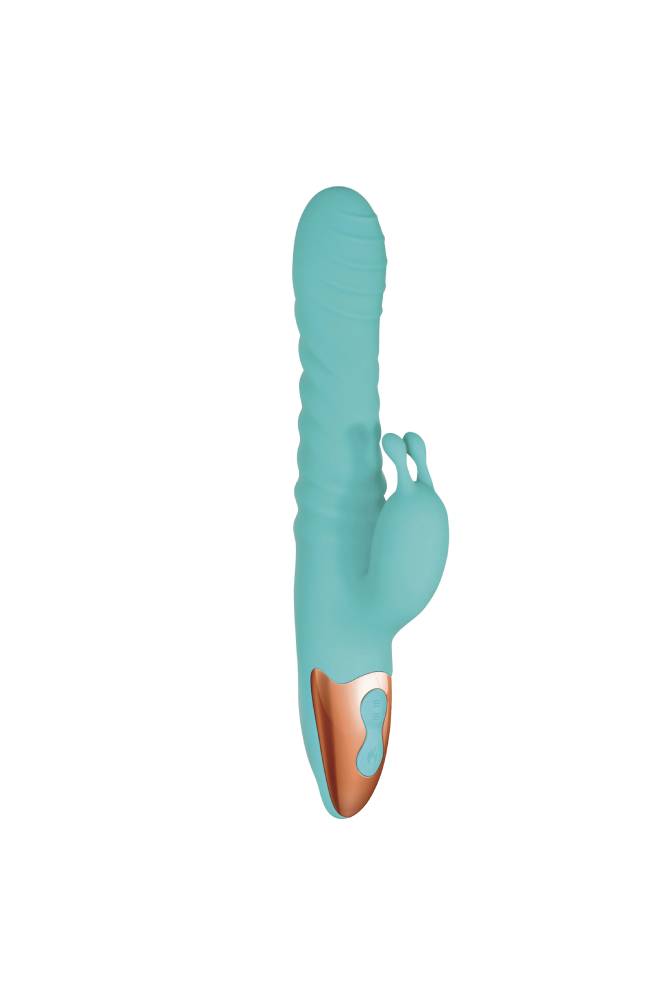 Adam & Eve - Heat Me Up Warming Rabbit Thrusting Vibrator - Teal - Stag Shop