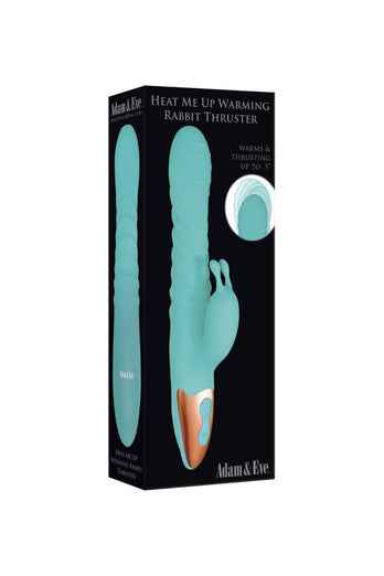 Adam & Eve - Heat Me Up Warming Rabbit Thrusting Vibrator - Teal - Stag Shop