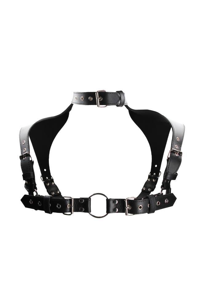 Ouch By Shots Toys - Check Harness with Collar - Black - OS - Stag Shop