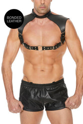 Ouch By Shots Toys - Check Harness with Collar - Black - OS - Stag Shop
