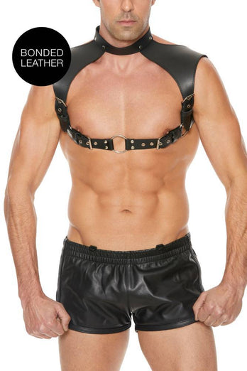 Ouch By Shots Toys - Check Harness with Collar - Black - OS - Stag Shop