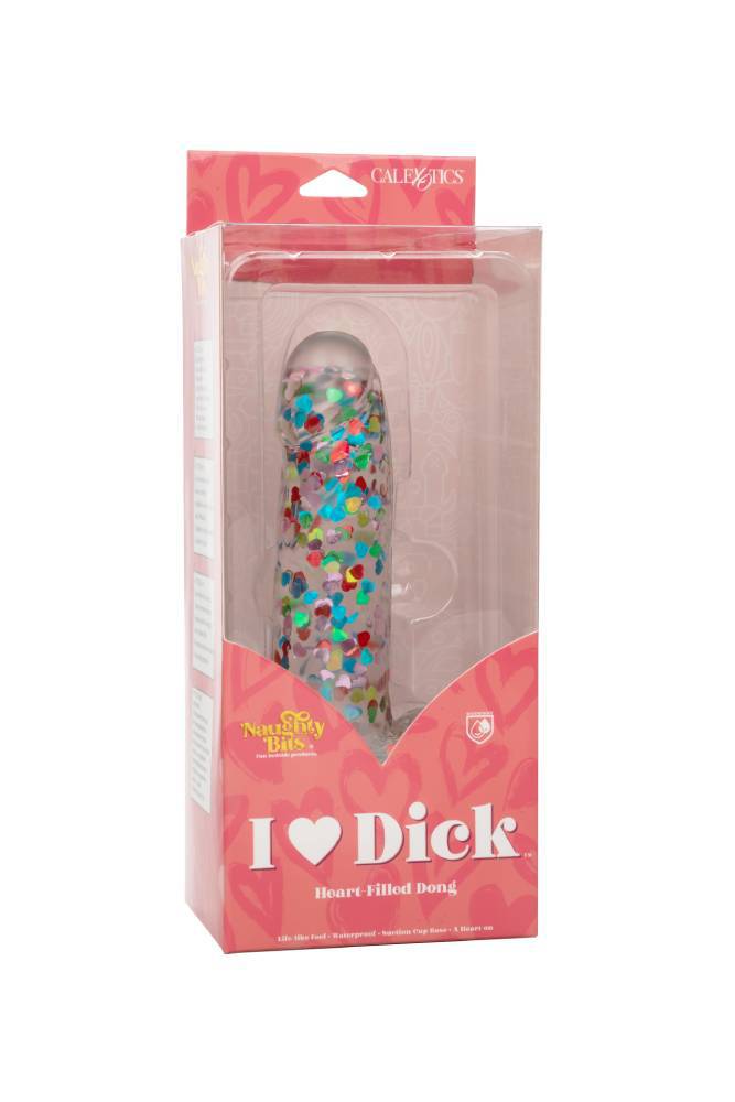 Cal Exotics - Naughty Bits - I Heart Dick Heart Filled Dildo - Clear - Stag Shop