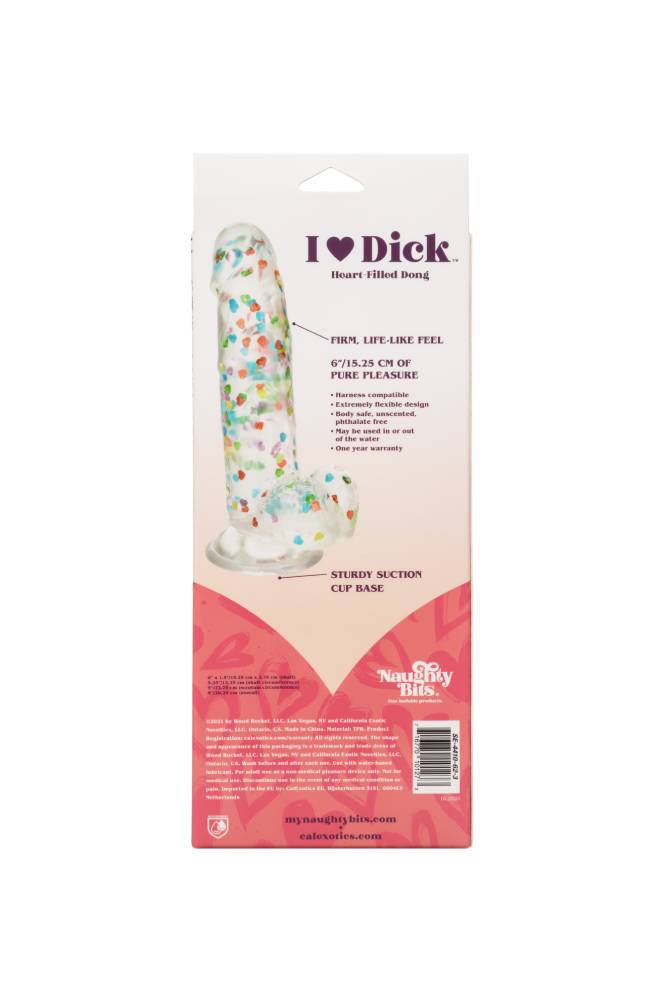Cal Exotics - Naughty Bits - I Heart Dick Heart Filled Dildo - Clear - Stag Shop