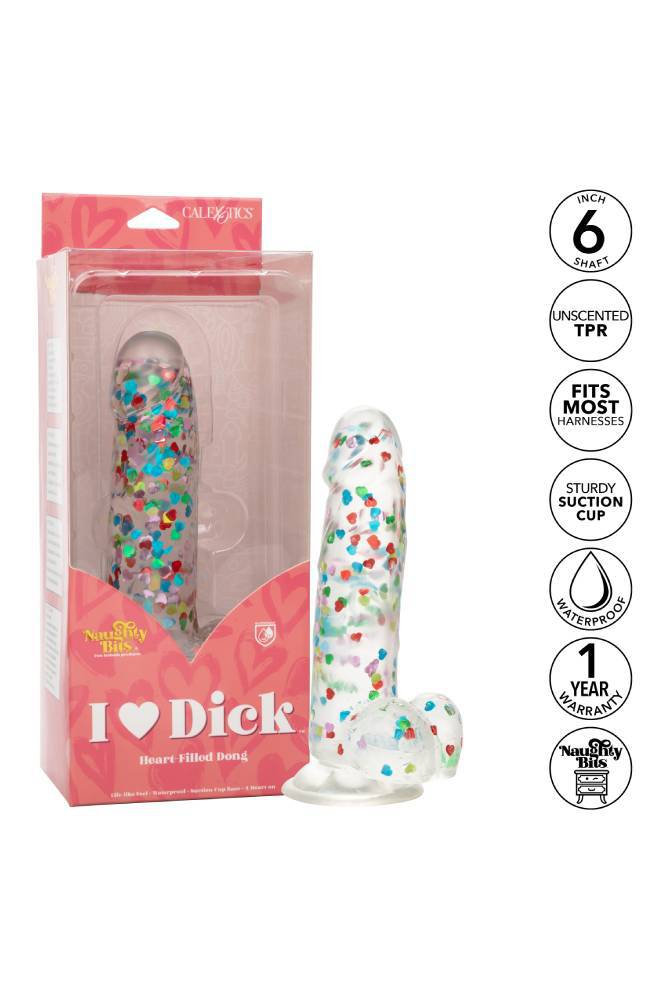 Cal Exotics - Naughty Bits - I Heart Dick Heart Filled Dildo - Clear - Stag Shop