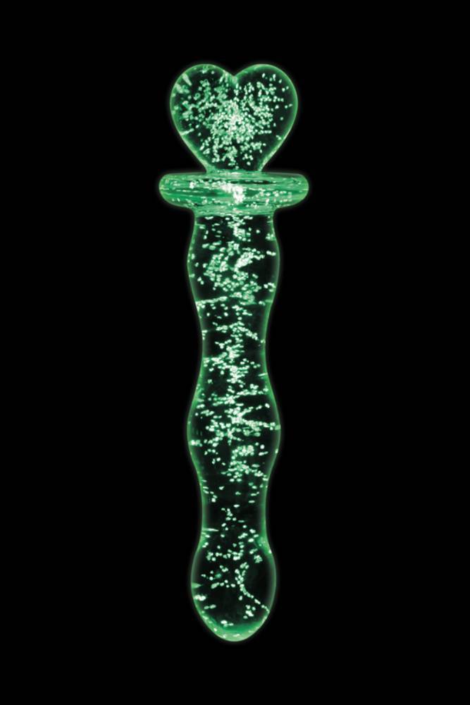 NS Novelties - Firefly - Heart A Glow - Glass Dildo - Glow-in-the-dark/Clear - Stag Shop