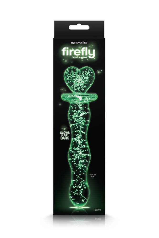 NS Novelties - Firefly - Heart A Glow - Glass Dildo - Glow-in-the-dark/Clear - Stag Shop