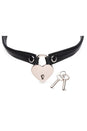 XR Brands - Master Series - Heart Lock Choker with Key - Black Leather - Stag Shop