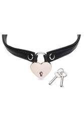 XR Brands - Master Series - Heart Lock Choker with Key - Black Leather - Stag Shop
