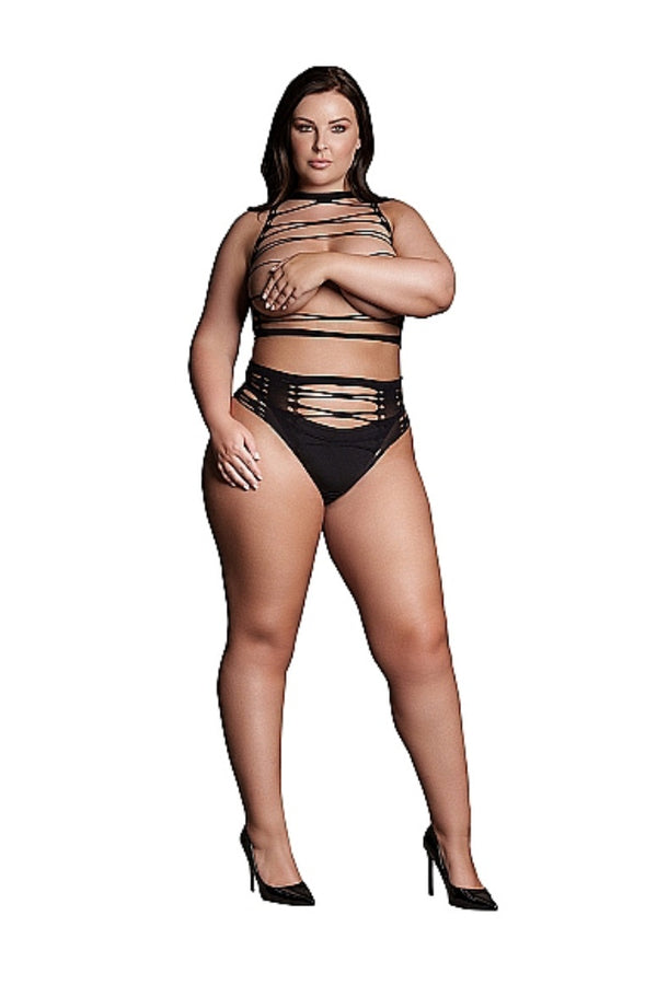 Shots Toys - Le Désir - SHA009 - Helike Open Cup Bra & Panty Set - Black - OS/XL - Stag Shop