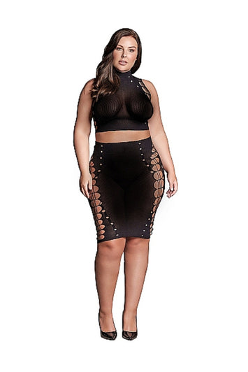 Shots Toys - Le Désir - SHA005 - Kala Crop Top & Skirt Set - Black - OS/XL - Stag Shop