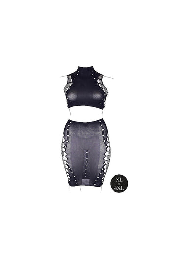 Shots Toys - Le Désir - SHA005 - Kala Crop Top & Skirt Set - Black - OS/XL - Stag Shop