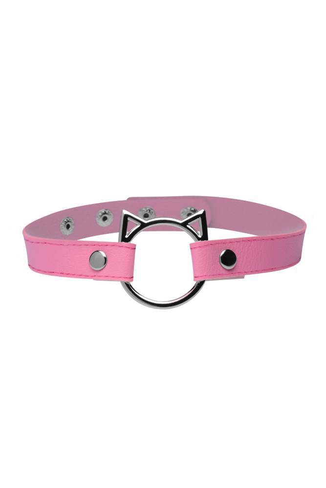 XR Brands - Master Series - Kinky Kitty Slim Adjustable Collar - Pink/Black - Stag Shop