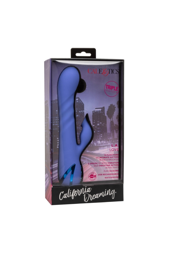 Cal Exotics - California Dreaming - L.A. Love Thrusting Rabbit Vibrator with Suction - Blue - Stag Shop