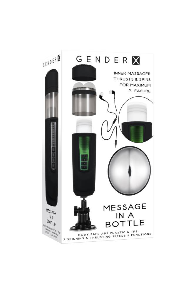 Evolved - Gender X - Message in a Bottle Spinning & Thrusting Stroker - Black - Stag Shop