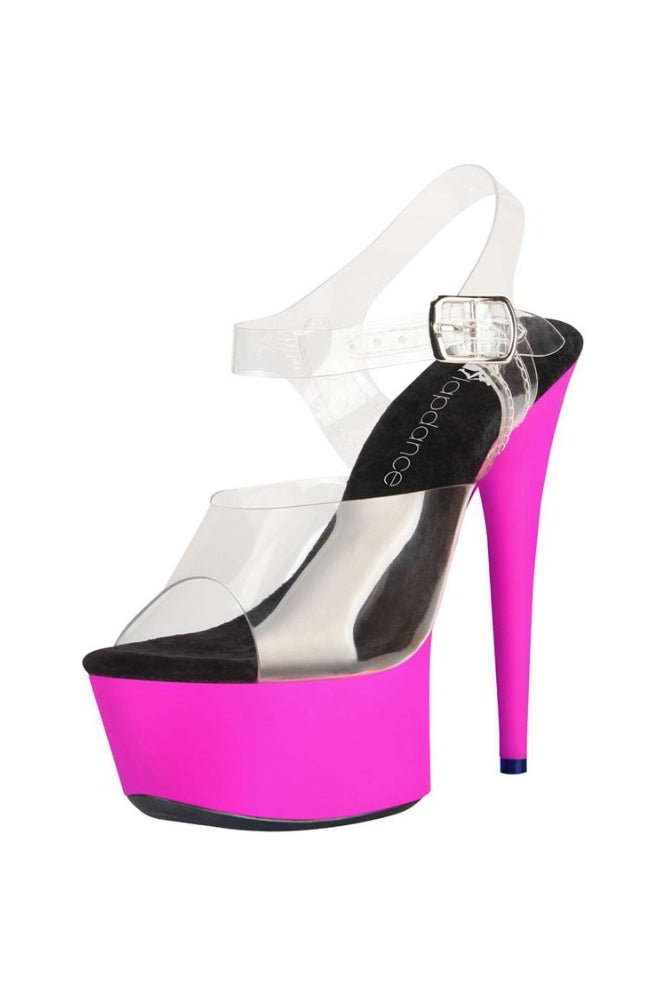Lapdance Shoes - LS-15 - 6 Inch UV Platform Sandal - Clear/Neon Pink - Stag Shop