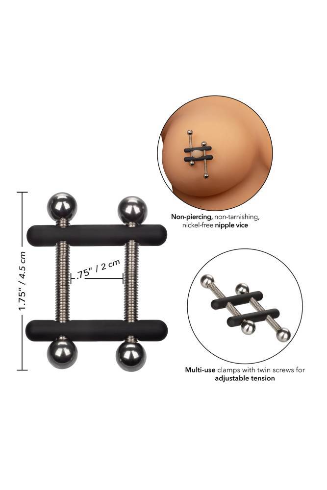 Cal Exotics - Nipple Grips - Power Grip Crossbar Nipple Vices - Black/Silver - Stag Shop