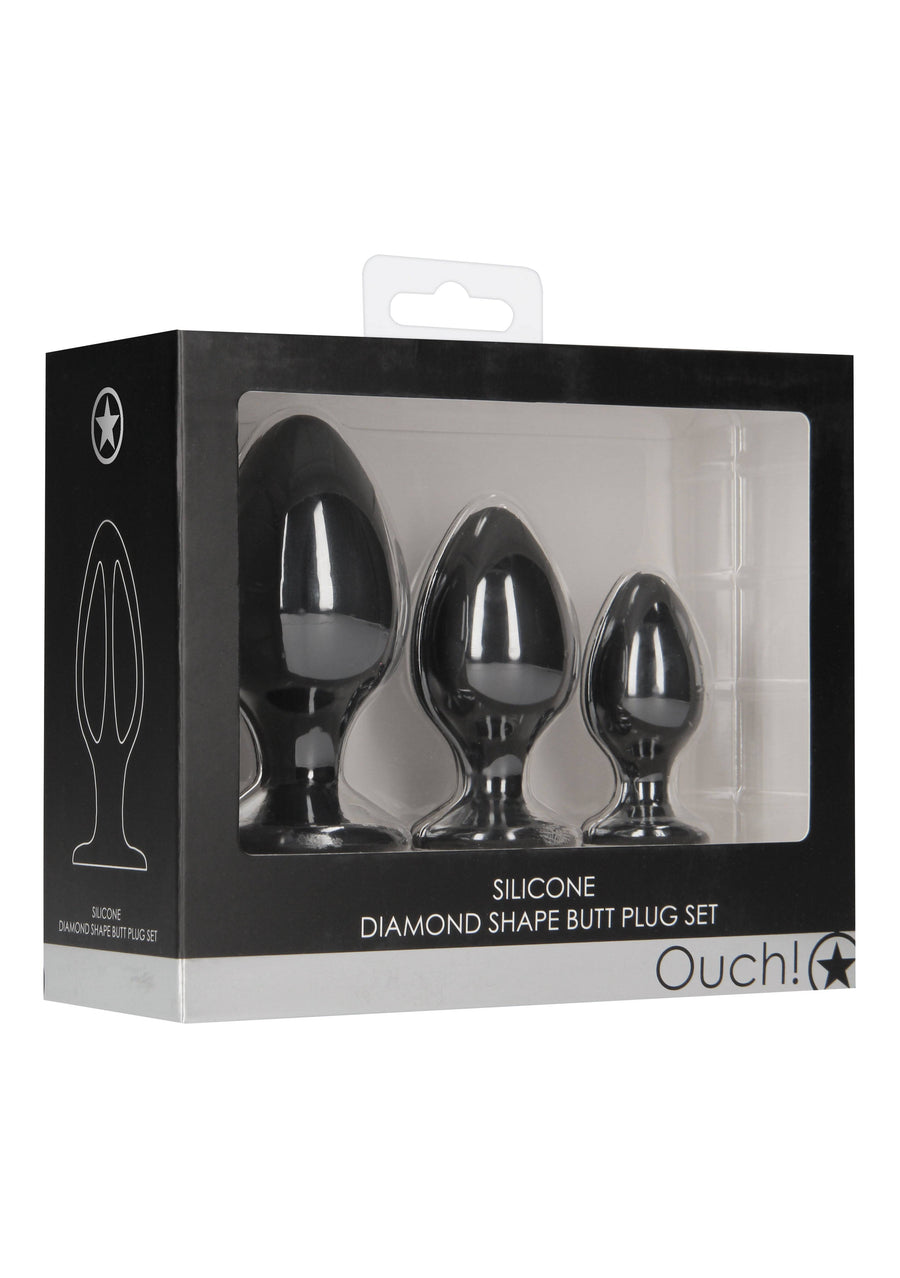 Ouch by Shots Toys - Diamond Shape Butt Plug Set - Black - Stag Shop