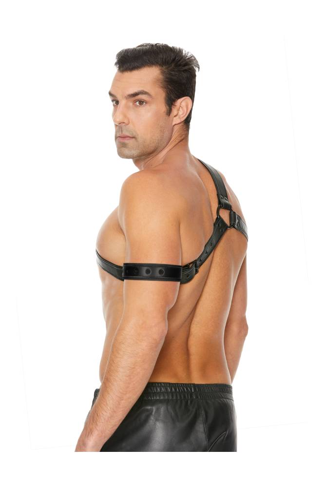 Ouch by Shots Toys - Bonded Leather Gladiator Harness - Black - Stag Shop