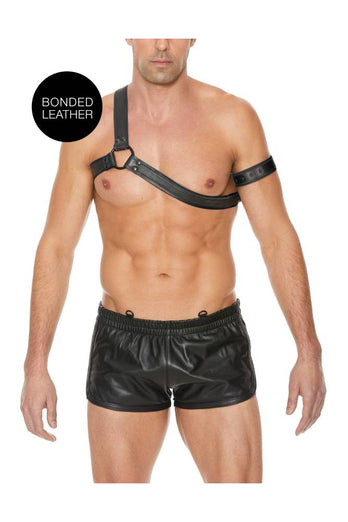 Ouch by Shots Toys - Bonded Leather Gladiator Harness - Black - Stag Shop