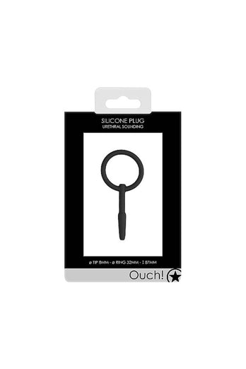 Ouch by Shots Toys - 3.4 inch/87mm Silicone Urethral Sounding Plug - Black - Stag Shop