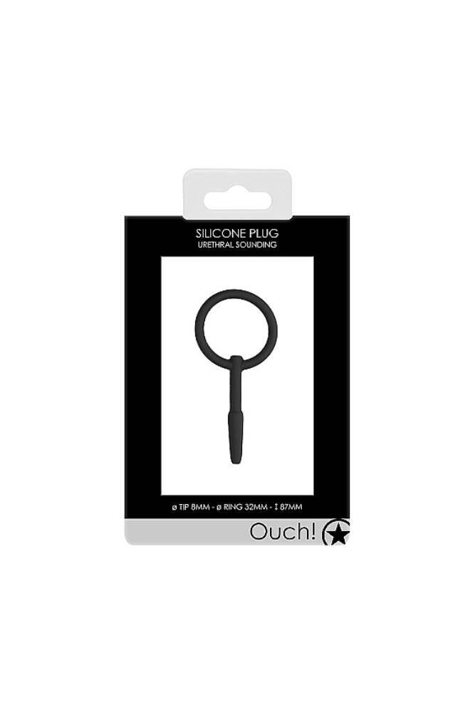 Ouch by Shots Toys - 3.4 inch/87mm Silicone Urethral Sounding Plug - Black - Stag Shop