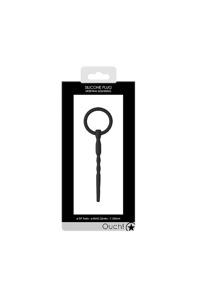 Ouch by Shots Toys - 5.3 inch/135mm Silicone Urethral Sounding Plug - Black - Stag Shop