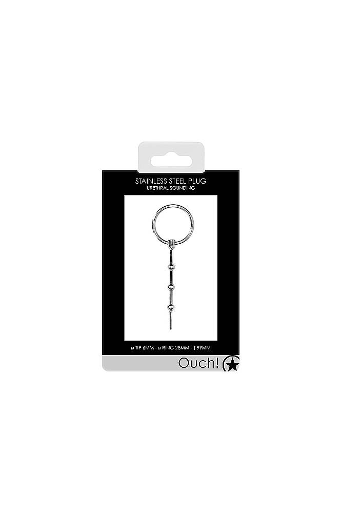 Ouch by Shots Toys - Beaded Metal Urethral Plug - Silver - Stag Shop