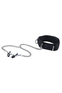 Thumbnail for Ouch by Shots Toys - Black & White - Velcro Collar with Nipple Clamps - Black - Stag Shop