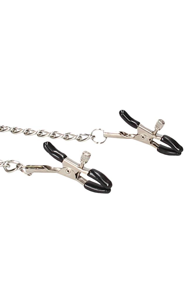 Ouch by Shots Toys - Black & White - Velcro Collar with Nipple Clamps - Black - Stag Shop