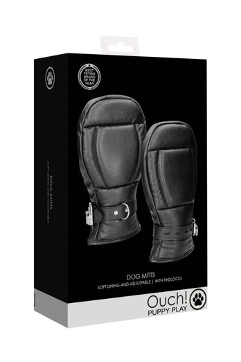 Ouch by Shots Toys - Puppy Play - Neoprene Dog Mitts with Padlocks - Black - Stag Shop
