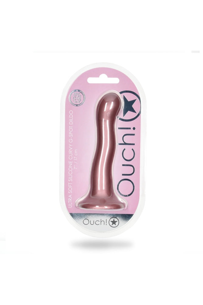 Ouch by Shots Toys - 7" Ultra Soft Curvy Silicone Dildo - Rose Gold - Stag Shop