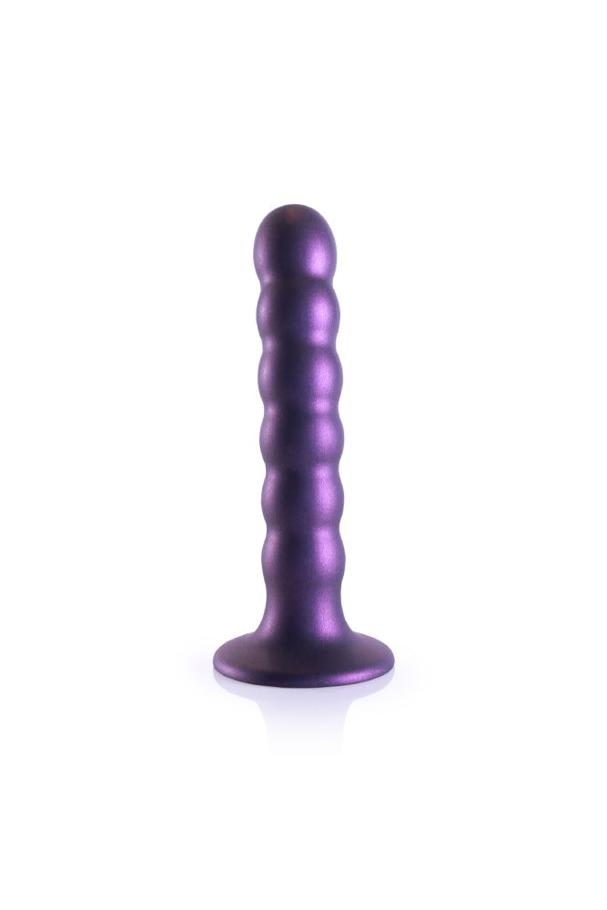 Ouch by Shots Toys - 5" Beaded Silicone Dildo - Metallic Purple - Stag Shop
