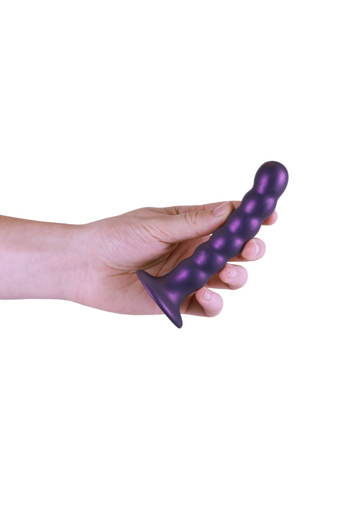 Ouch by Shots Toys - 5" Beaded Silicone Dildo - Metallic Purple - Stag Shop