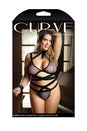 Fantasy Lingerie - CURVE - P616 - Kiana Wide Banded Bra, Caged Panty & Cuffs - Black - Stag Shop
