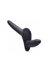 XR Brands - Strap U - 28X Power Pegger Vibrating Double Dildo with Harness & Remote - Black - Stag Shop