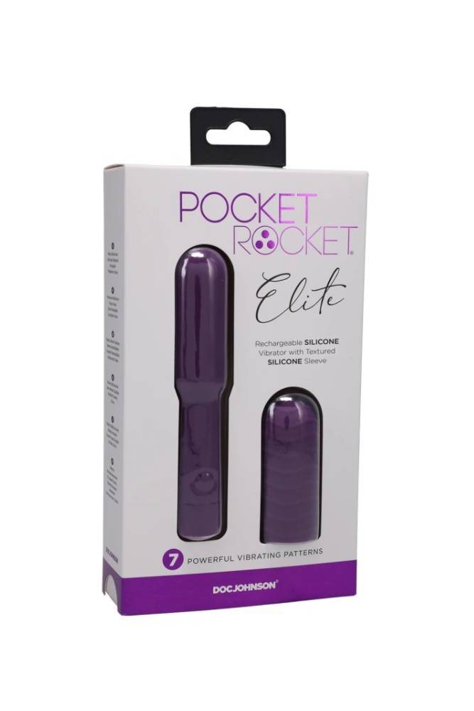 Doc Johnson - Pocket Rocket Elite - Rechargeable Waterproof Vibrator with Removable Sleeve - Purple - Stag Shop